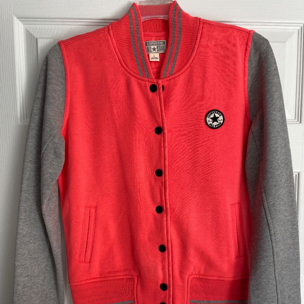 Converse Neon Pink and Gray Varsity Sweatshirt
